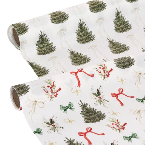 Dekostoff Weihnachten, 35 cm x 120 cm, Tannenbäume und Schleifen, 2 Rollen bestellen | Floristik24.at
