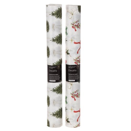 Dekostoff Weihnachten, 35 cm x 120 cm, Tannenbäume und Schleifen, 2 Rollen | Floristik24.at