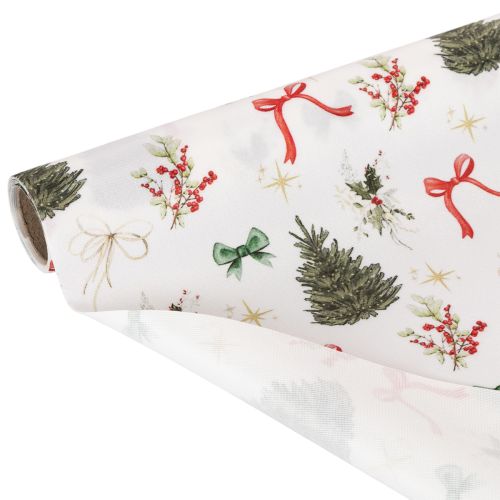 Dekostoff Weihnachten, 35 cm x 120 cm, Tannenbäume und Schleifen, 2 Rollen | Floristik24.at