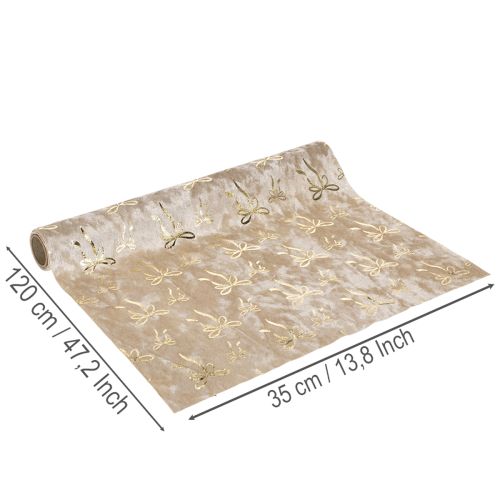 Tischband Dekostoff Polyester 120x35 cm Beige Creme mit Goldenen Schleifen | Floristik24.at