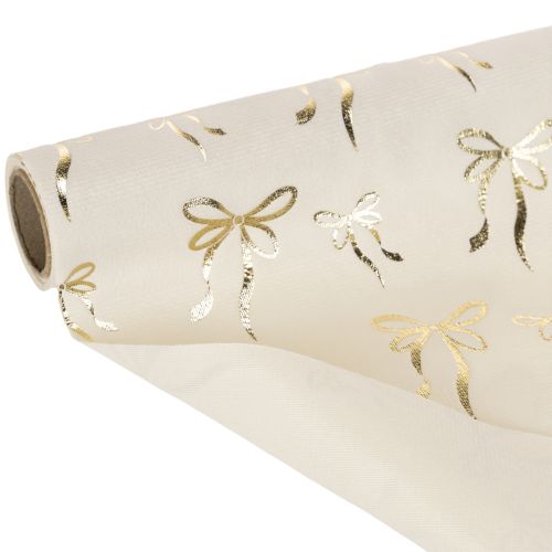 Tischband Dekostoff Polyester 120x35 cm Beige Creme mit Goldenen Schleifen | Floristik24.at