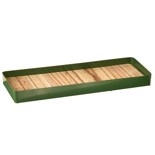 Dekotablett Metall Holz Metalltablett Grün 35,5×11×3cm 2St
