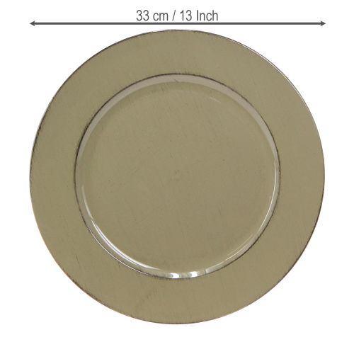 Artikel Dekoteller Grün Plastikteller Vintage Moosgrün Braun Ø33cm