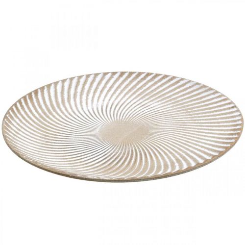 Floristik24 Dekoteller Rund Weiß Braun Rillen Tischdeko Ø30cm H3cm