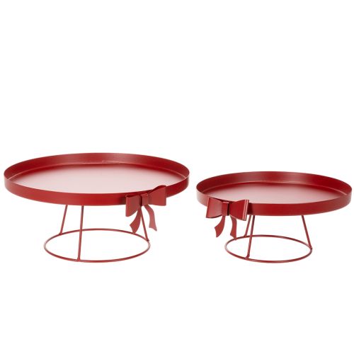 Artikel Dekotablett Set 2-teilig aus Metall Rot mit Schleife Ø 30 cm und 25 cm