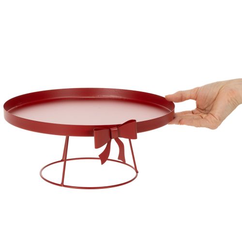 Artikel Dekotablett Set 2-teilig aus Metall Rot mit Schleife Ø 30 cm und 25 cm