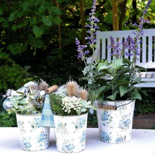 Floristik24 Doppel Blumentopf Sommerdeko Übertopf Metall mit Henkel Vintage Look Ø11,5cm
