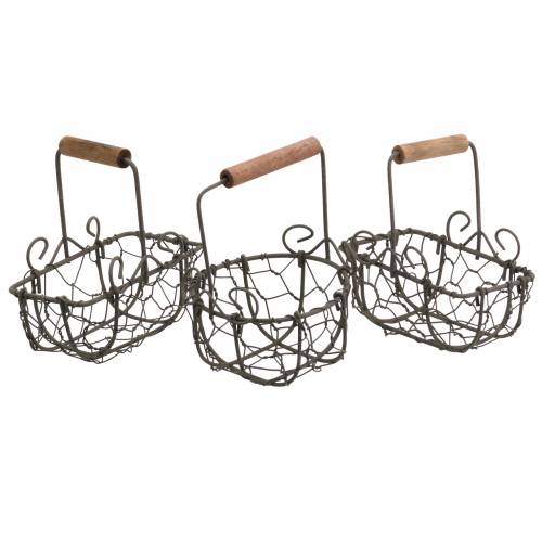 Floristik24 Mini-Drahtkorb-Variation mit Holzgriff Rostbraun H10,5–11,5cm 9 St