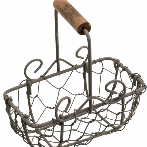 Floristik24 Mini-Drahtkorb-Variation mit Holzgriff Rostbraun H10,5–11,5cm 9 St