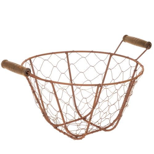 Drahtkorb Rund Metall Ø22cm Rostoptik mit Holzgriffen bestellen | Floristik24.at