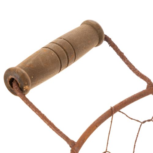 Drahtkorb Rund Metall Ø22cm Rostoptik mit Holzgriffen | Floristik24.at