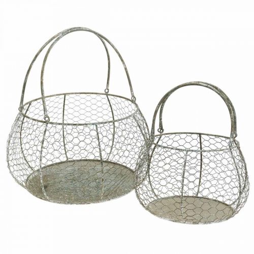 Floristik24 Drahtkorb Shabby Chic Drahtgitterkorb Garten Deko Ø37/26cm 2er-Set