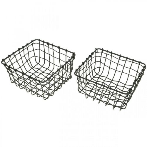 Floristik24 Aufbewahrungskorb, Korb zum Bepflanzen, Mini-Drahtkorb quadratisch 12×12cm 2St