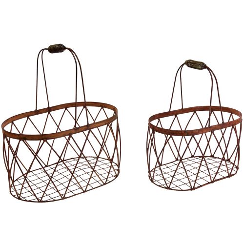 Artikel Drahtkorb oval Gitterkorb mit Henkel Gartendeko Rost 30/25cm 2er-Set