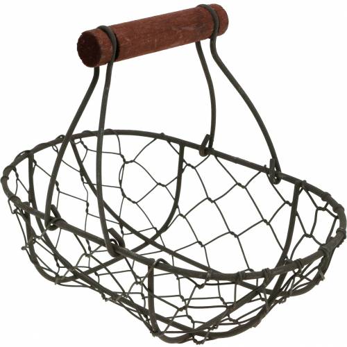 Floristik24 Drahtkorb oval mit Henkel Grau 17×11cm H15cm 2St
