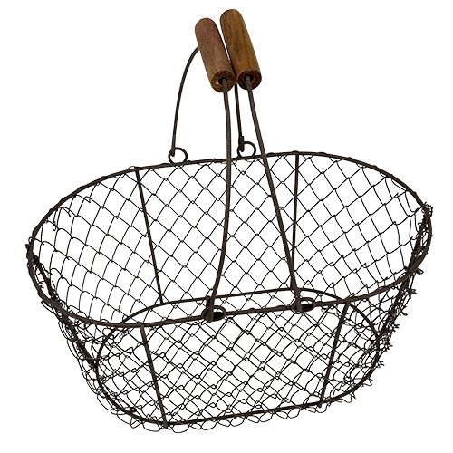 Artikel Drahtkorb oval mit Henkel 27x16,5cm H13,5cm Braun