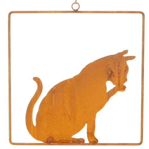 Edelrost Hängedeko Katze aus Metall 24,5cm quadratischer Rahmen | Floristik24.at