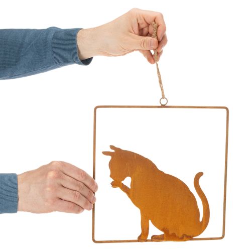 Edelrost Hängedeko Katze aus Metall 24,5cm quadratischer Rahmen | Floristik24.at