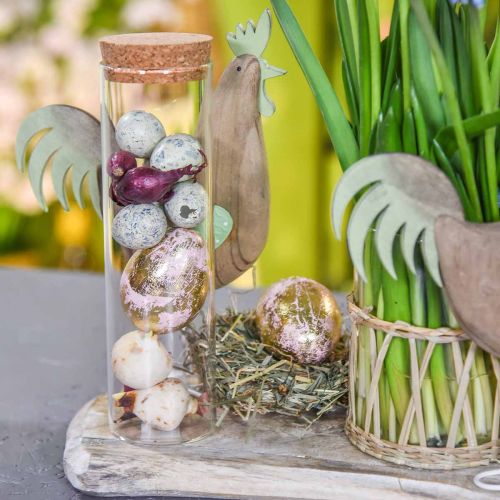 Floristik24 Edle Eier aus Holz, Frühlingsdeko, Ostereier im Netz Rosa, Golden H7–7,5cm Ø 4–4,5cm 6St