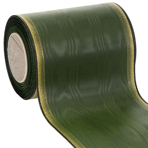 Kranzband Dunkelgrün Moiré Taftband 125mm mit Gold-Perlkante für Dekorationen und Kränze bestellen | Floristik24.at