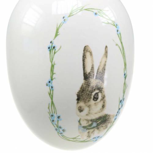 Floristik24 Ei zum Hängen Keramik Weiß Hase Ø5,5cm H7,6cm 12St