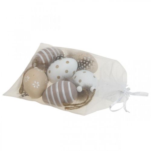 Floristik24 Ostereier zum Aufhängen Deko Eier mit Feder H6cm 6St