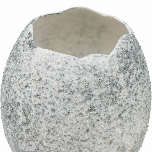 Floristik24 Eierschale zum Bepflanzen, Osterdeko, Übertopf, Deko-Ei Weiß Silbern 4St