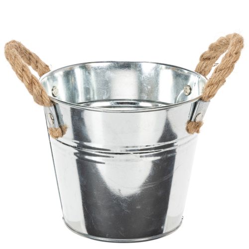 Eimer aus Metall mit Seilgriffen Ø14cm H12cm Silber bestellen | Floristik24.at