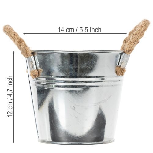 Eimer aus Metall mit Seilgriffen Ø14cm H12cm Silber | Floristik24.at