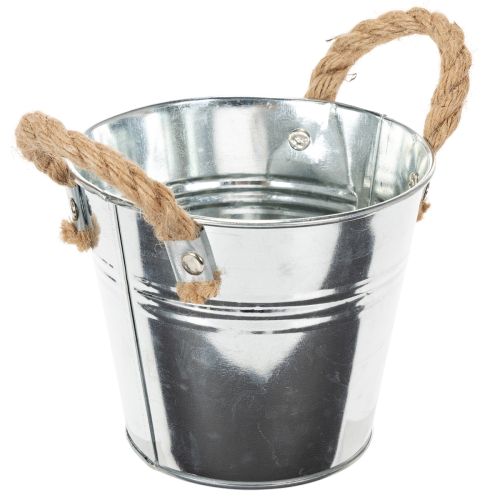 Eimer aus Metall mit Seilgriffen Ø14cm H12cm Silber | Floristik24.at