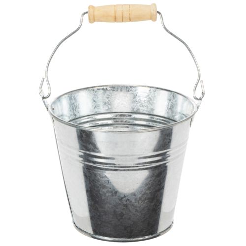 Eimer aus verzinktem Blech Ø12cm x H10cm mit Holzgriff, 8 Stück, Zink glänzend bestellen | Floristik24.at