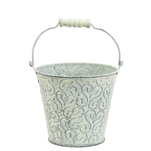 Zinkeimer mit Dekor Crème gewaschen Ø11cm H10,5cm | Floristik24.at