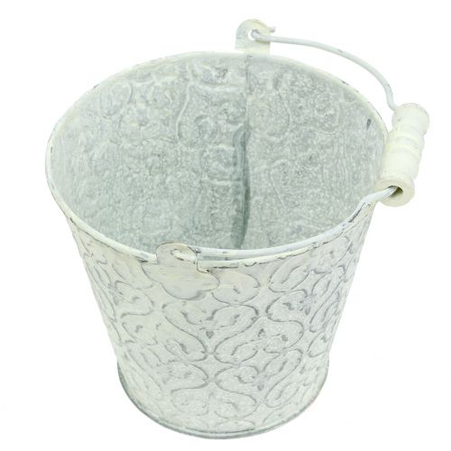 Floristik24 Zinkeimer mit Dekor Crème gewaschen Ø13,5cm H12cm