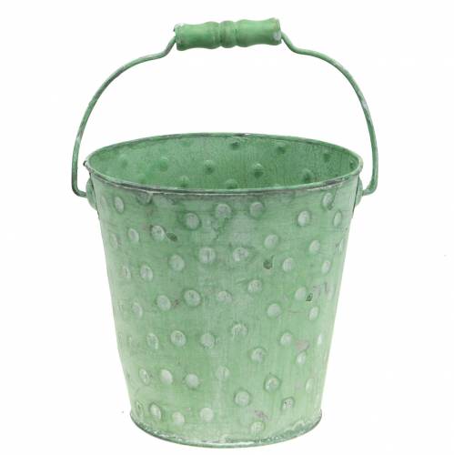 Floristik24 Deko-Eimer Pflanzgefäß mit Punkten Metall Grün gewaschen Ø13cm H12,5cm