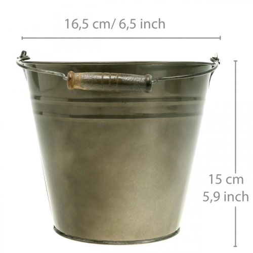 Floristik24 Deko-Eimer mit Henkel, Gartendeko, Pflanztopf, Metallgefäß Ø16,5cm H15cm