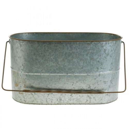 Artikel Pflanzschale mit Henkel, Metalltopf, Pflanzgefäß Silbern, Braun H22/20cm L42/40cm 2er-Set