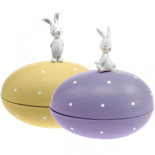 Floristik24 Hase auf Ei, Dekoei zum Befüllen, Ostern, Deko-Schatulle Gelb, Lila H17/16cm L15cm 2er-Set