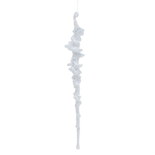 Floristik24 Eiszapfen Weiß mit Glitzer zum Aufhängen 26,5cm 1St