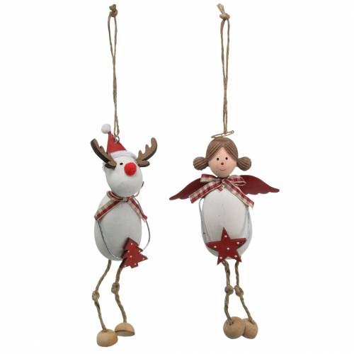 Weihnachtsfiguren Engel und Rentier zum Hängen Weiß, Rot Ø4,7cm H20/18cm 2St