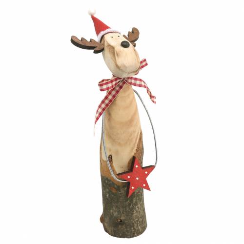 Rentier aus Naturast mit Stern Natur, Rot H26cm