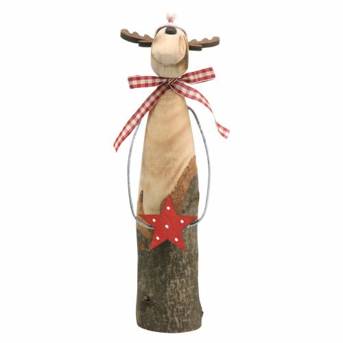 Floristik24 Rentier aus Naturast mit Stern Natur, Rot H26cm