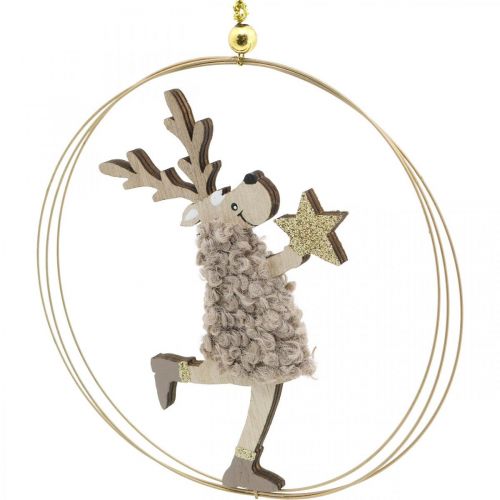 Floristik24 Rentier zum Hängen, Weihnachtsanhänger, Adventsdeko im Ring Ø15cm 3er-Set