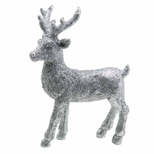 Floristik24 Weihnachtsdeko Hirsch Silbern/Glitter Polyresin H12,5cm