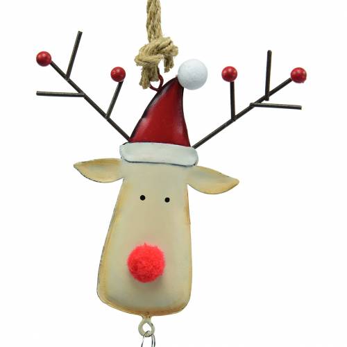 Floristik24 Weihnachtsanhänger Elchkopf mit Glocke 11,5cm Rot, Beige 3St