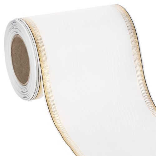 Kranzband Taftbindung Moiré 125mm Weiß mit Goldrand für Dekorationen bestellen | Floristik24.at