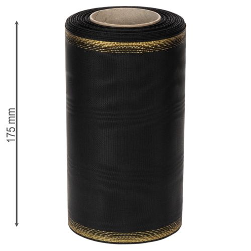 Kranzband Taftbindung Moiré 175mm Schwarz mit Goldkante 25m Trauerdekoration | Floristik24.at