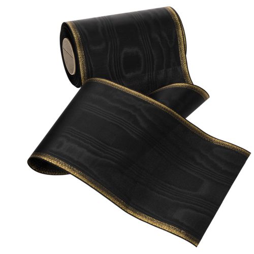 Kranzband Taftbindung Moiré 175mm Schwarz mit Goldkante 25m Trauerdekoration | Floristik24.at