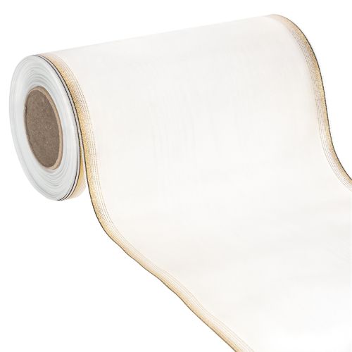 Floristik24 Elegantes Kranzband Moiré 200mm Weiß mit Perlkante in Gold und Spezialappretur, 25m - Perfekt für Deko & Festlichkeiten