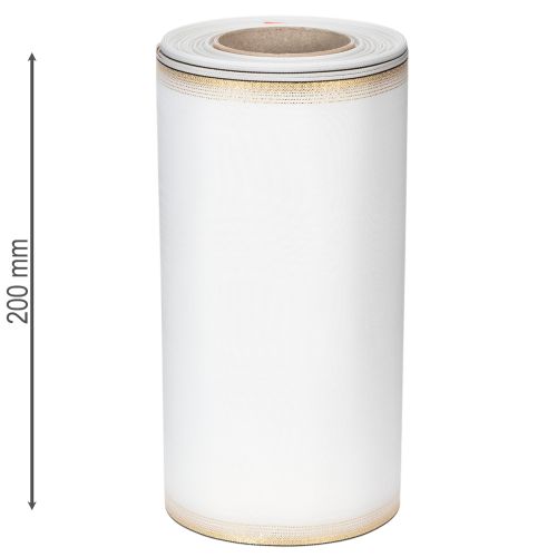Artikel Elegantes Kranzband Moiré 200mm Weiß mit Perlkante in Gold und Spezialappretur, 25m - Perfekt für Deko & Festlichkeiten