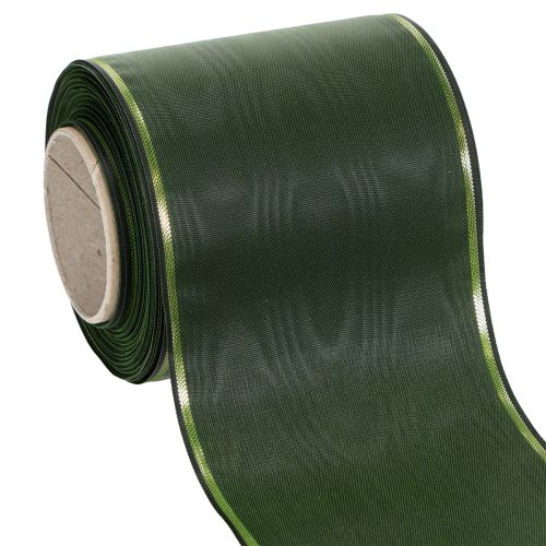Floristik24 Elegantes Kranzband Moiré Grünes Band mit Goldrand 100mm x 25m für Trauerfloristik und Dekoration